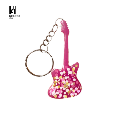 گردنبند و جاکلیدی رزینی طرح گیتار الکتریک گلیتری صورتی و زرد